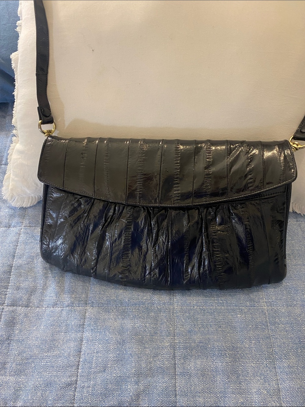 Vintage Genuine Eel Skin Shoulder Bag with Suede lining